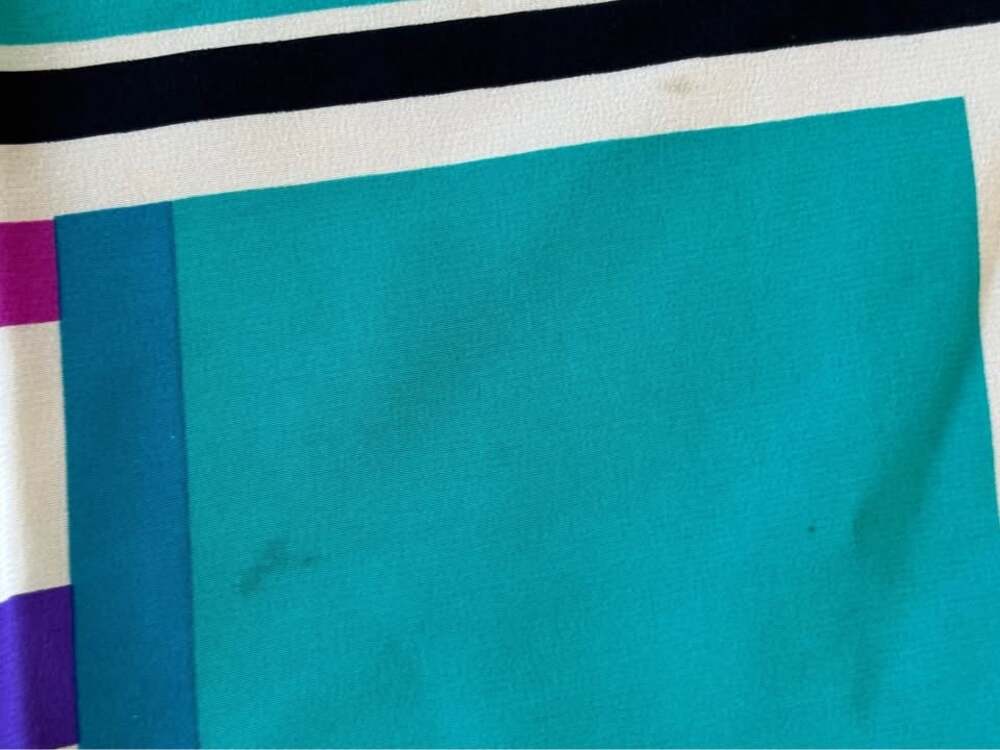 Vintage Juliana Ray 100% Silk Geometric Scarf | Teal Purple Abstract Mod - Picture 5 of 8